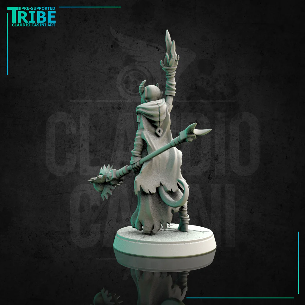 (0133) Female elf human tiefling firbolg half orc red wizard red witch with spell and magic club - Image 7