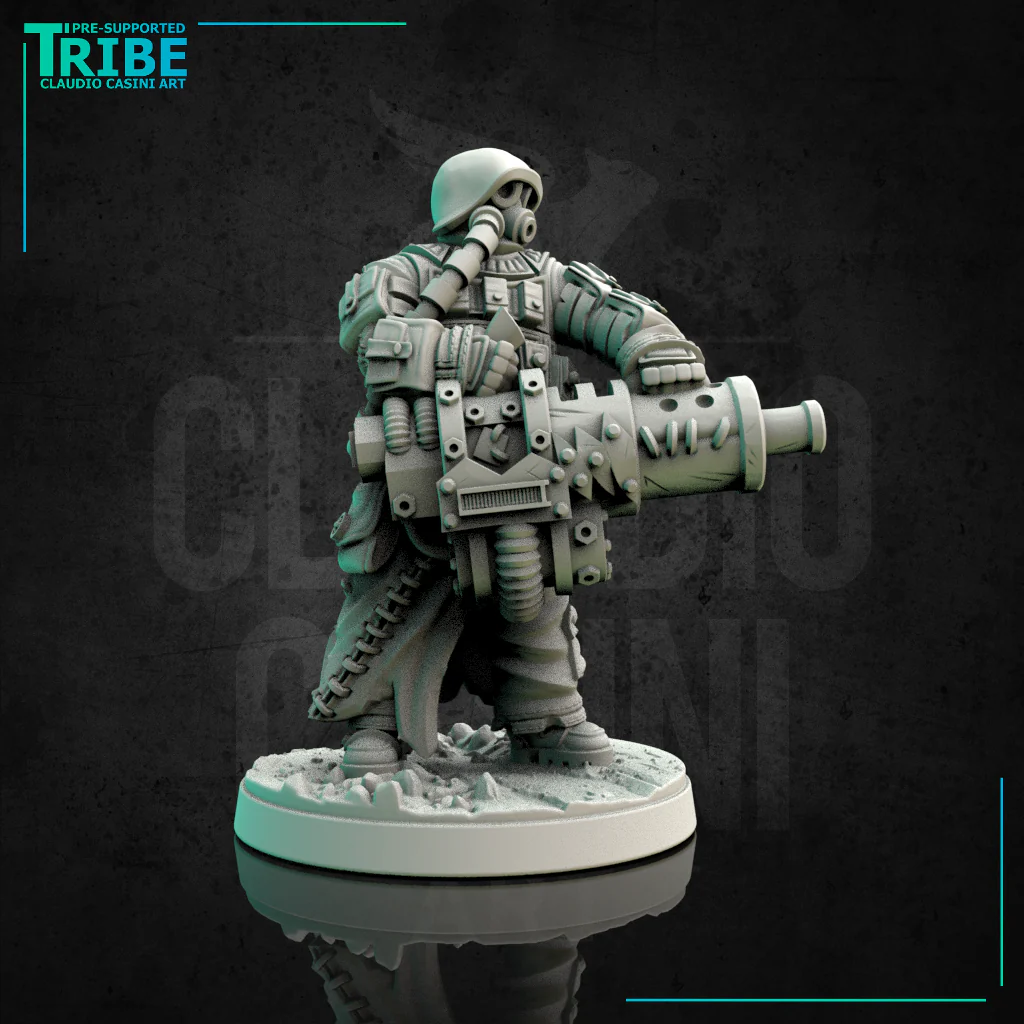 (0138) Male post-apocalyptic sci-fi soldier with antigas mask and heavy cannon, gatling - Image 2