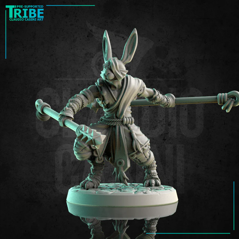 (0176) Male rabbitfolk monk shaolin with two clubs - Image 2