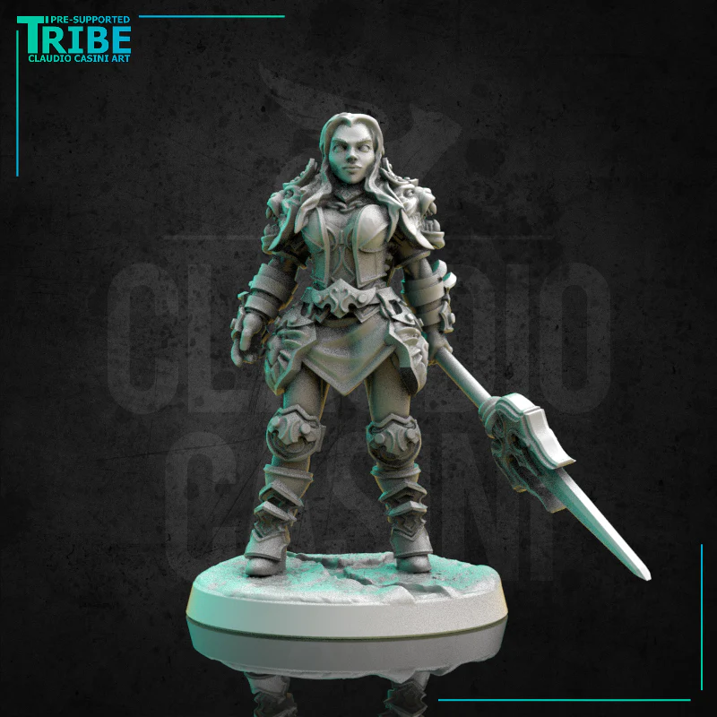 (0300) Female human elf tiefling half-orc firbolg warrior fighter woman with spear and a complete armor - Image 5