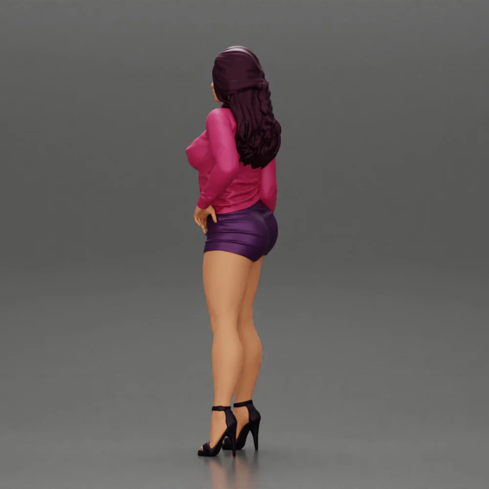 attractive woman posing in an open jacket and mini skirt next to a car with long hair - Image 6
