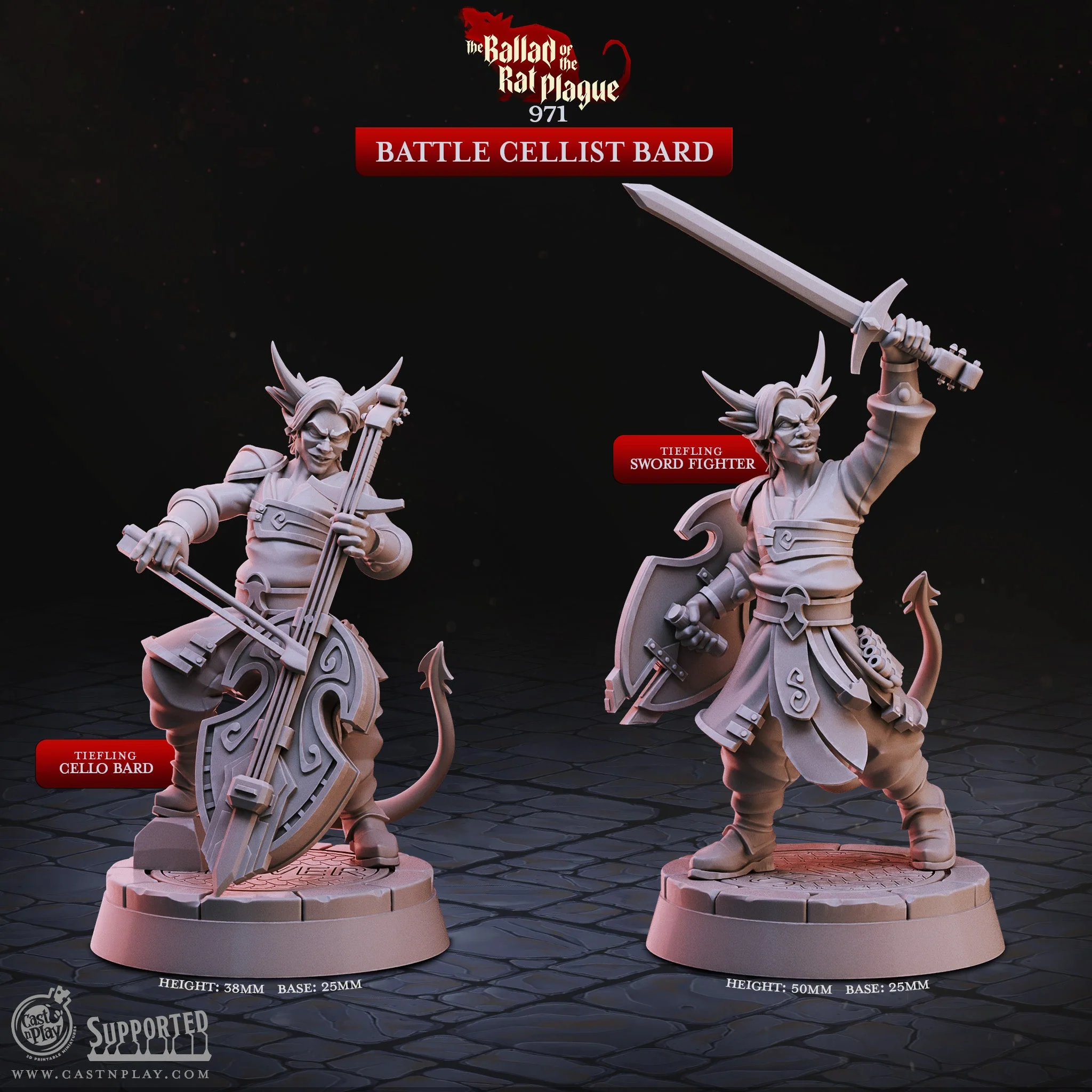 Battle Cellist Bard - The Ballad of the Rat Plague - CastNPlay - Terrain Wargaming D&D DnD 28mm 32mm 40mm 54mm