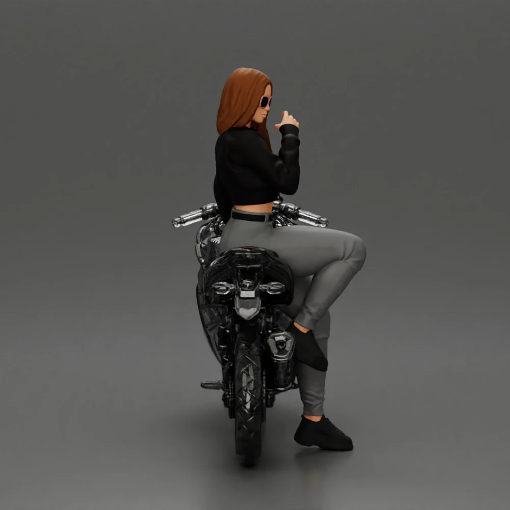 Beautiful girl in sunglasses and mini jacket sitting on the motorbike - Image 4