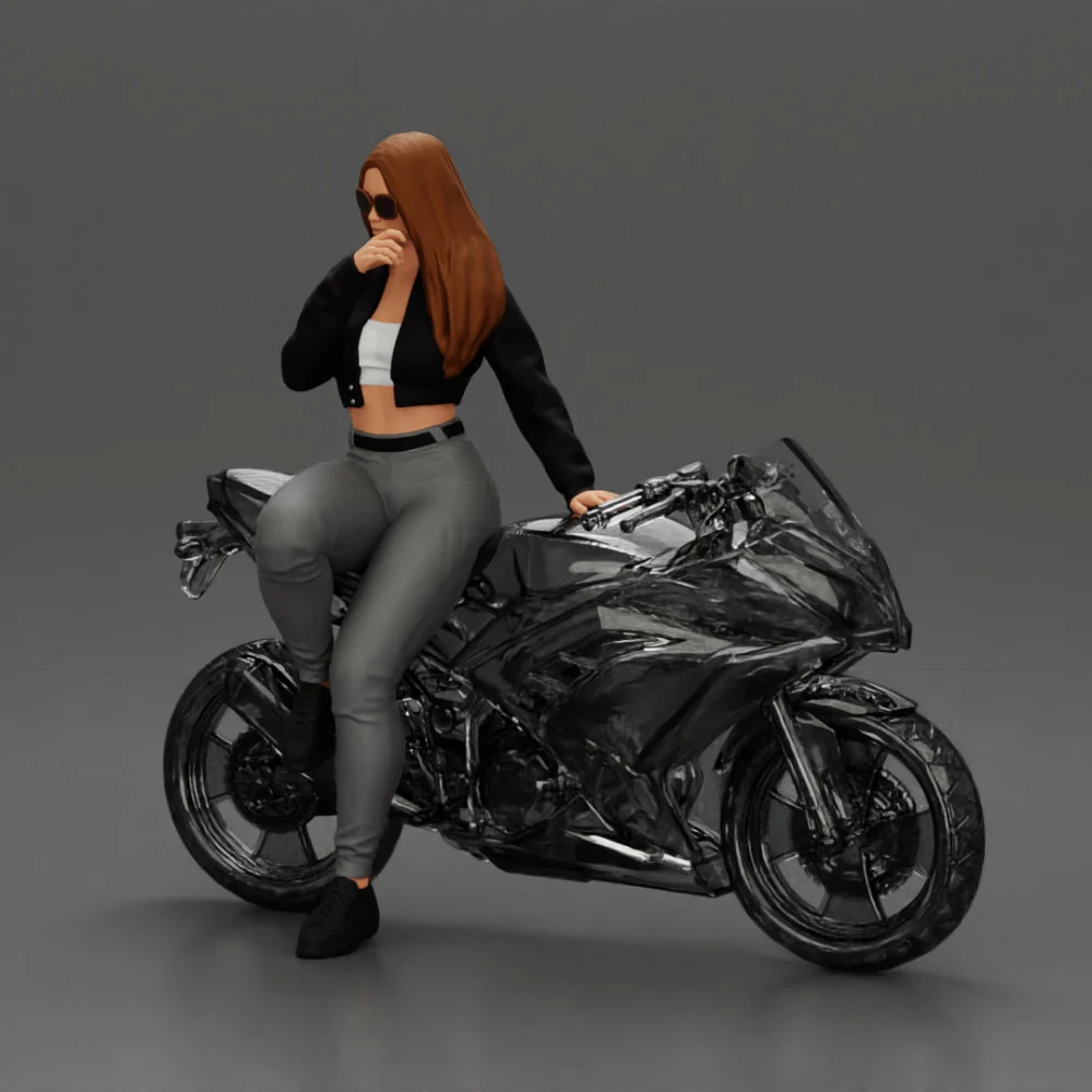 Beautiful girl in sunglasses and mini jacket sitting on the motorbike - Image 7