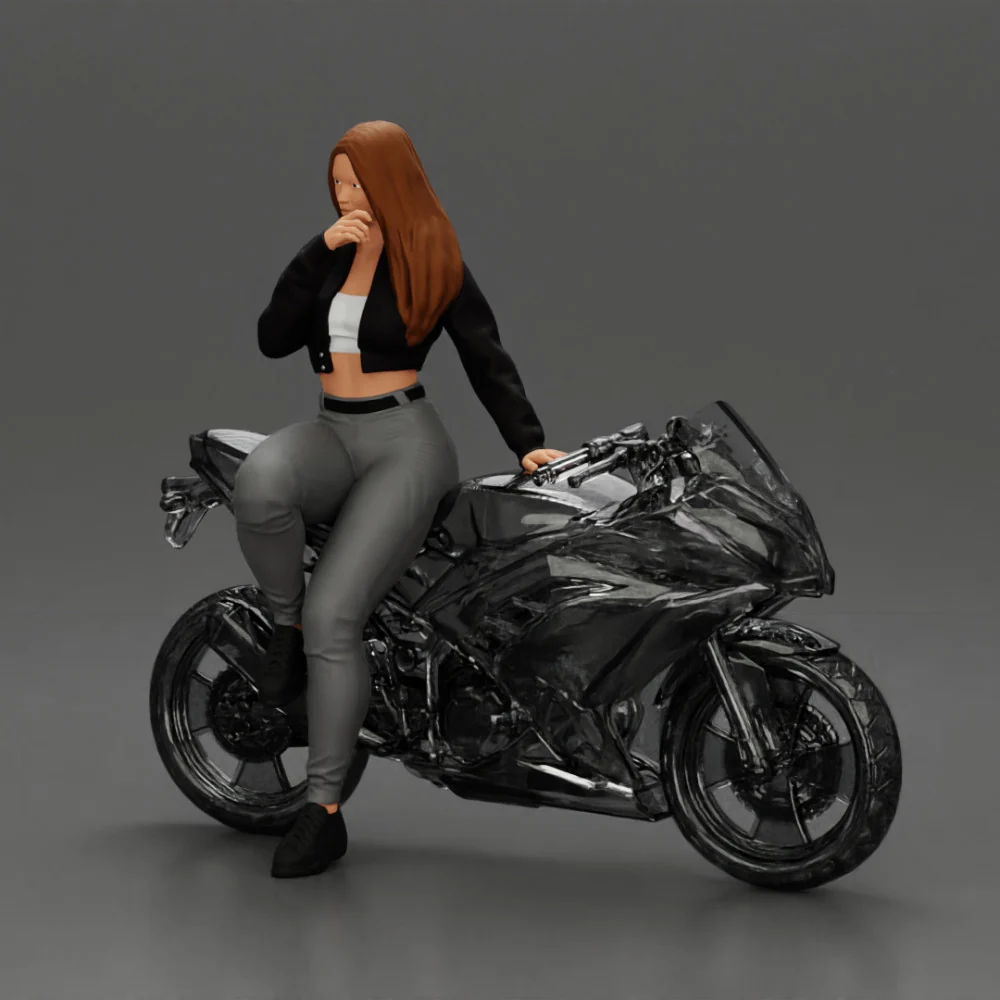 Beautiful girl in sunglasses and mini jacket sitting on the motorbike - Image 9