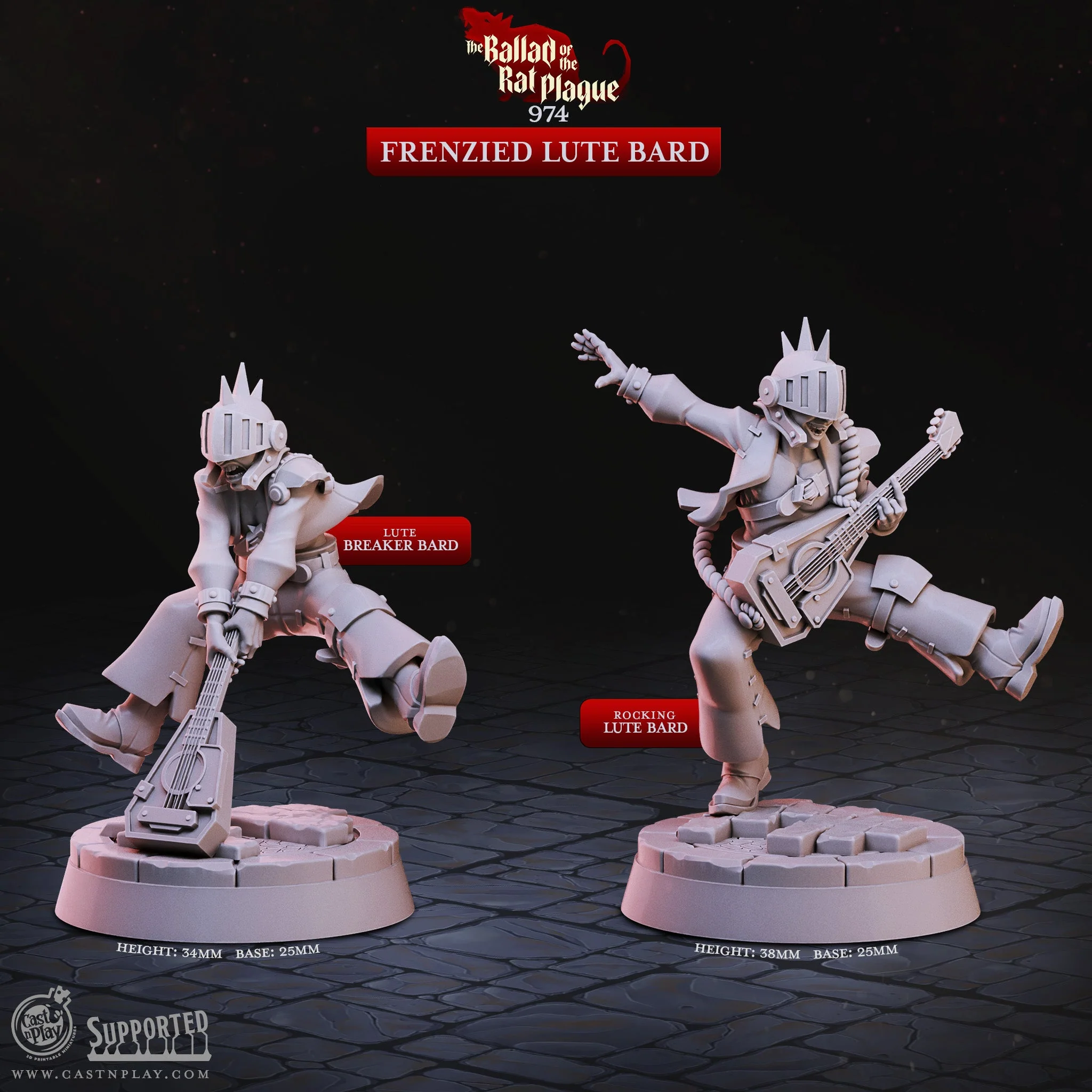 Frenzied Lute Bard - The Ballad of the Rat Plague - CastNPlay - Terrain Wargaming D&D DnD 28mm 32mm 40mm 54mm