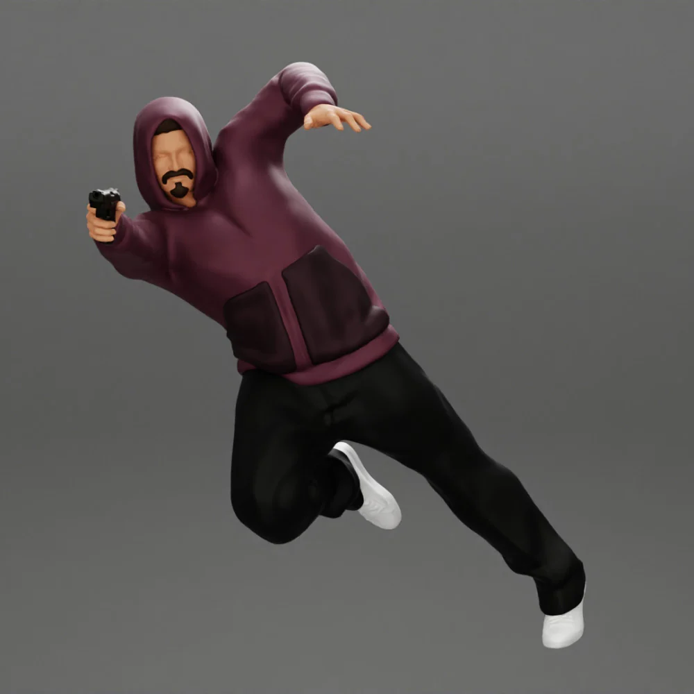 Gangster man in hoodie shooting gun leaning out the window of the car - Image 2