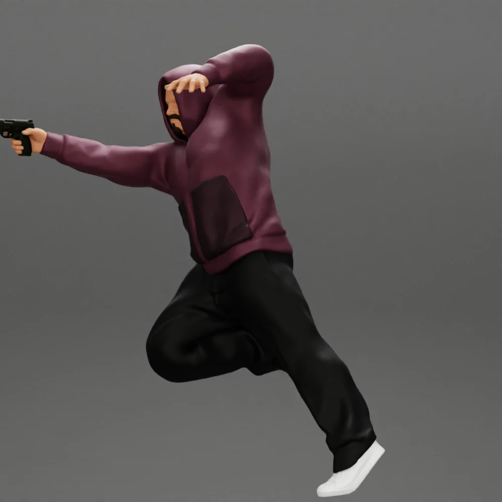 Gangster man in hoodie shooting gun leaning out the window of the car - Image 8