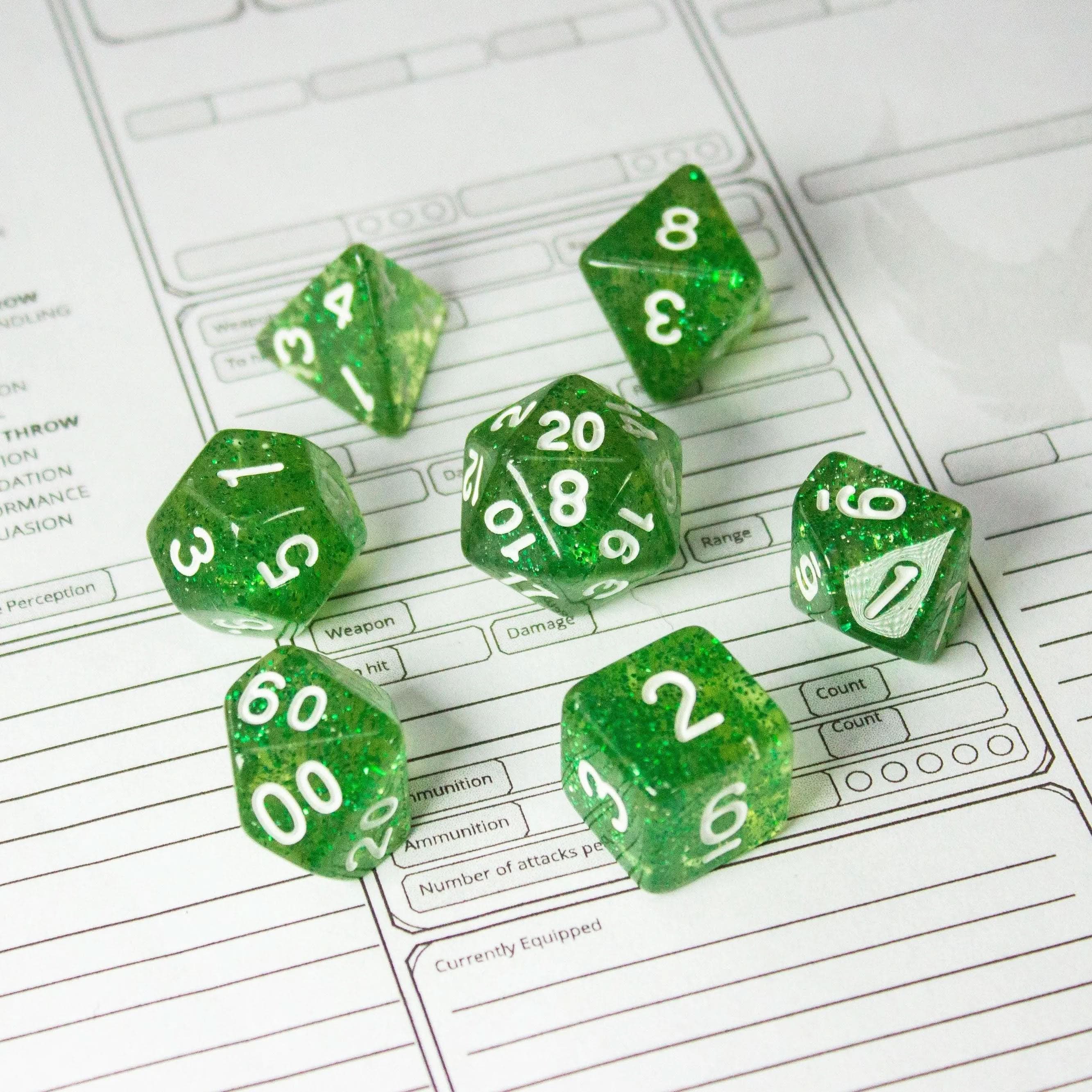 Green Glitter Dice Set - Image 8