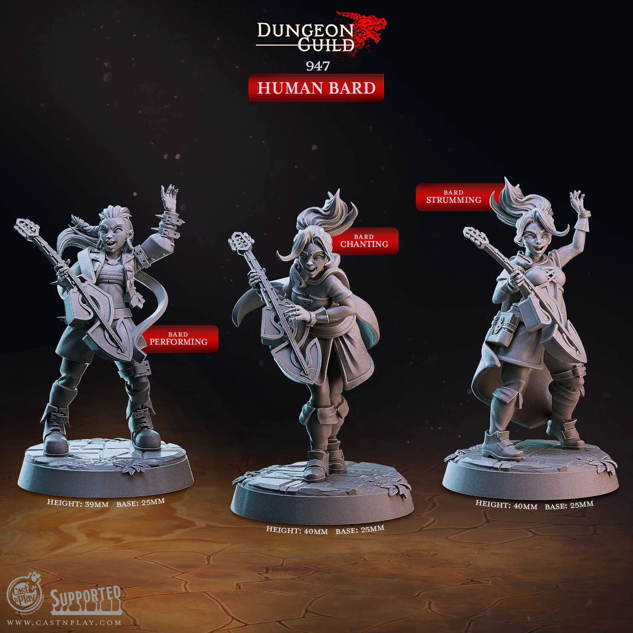 Human Bards - Dungeon Guild - CastNPlay - Terrain Wargaming D&D DnD 28mm 32mm 40mm 54mm