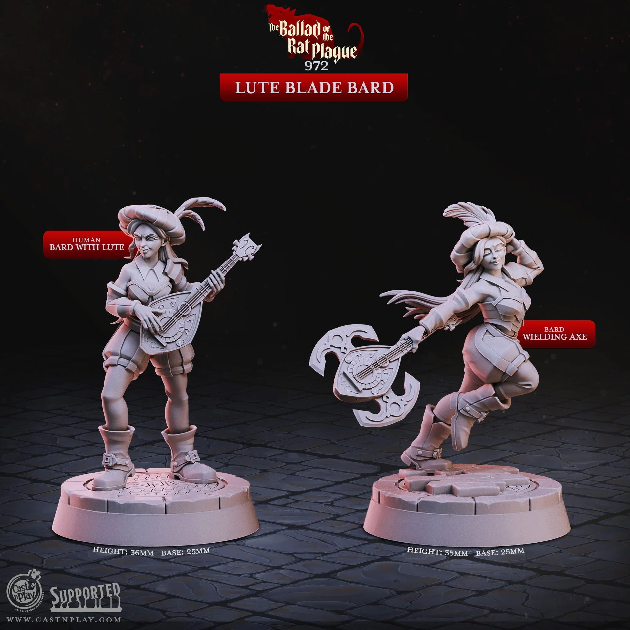 Lute Blade Bard - The Ballad of the Rat Plague - CastNPlay - Terrain Wargaming D&D DnD 28mm 32mm 40mm 54mm