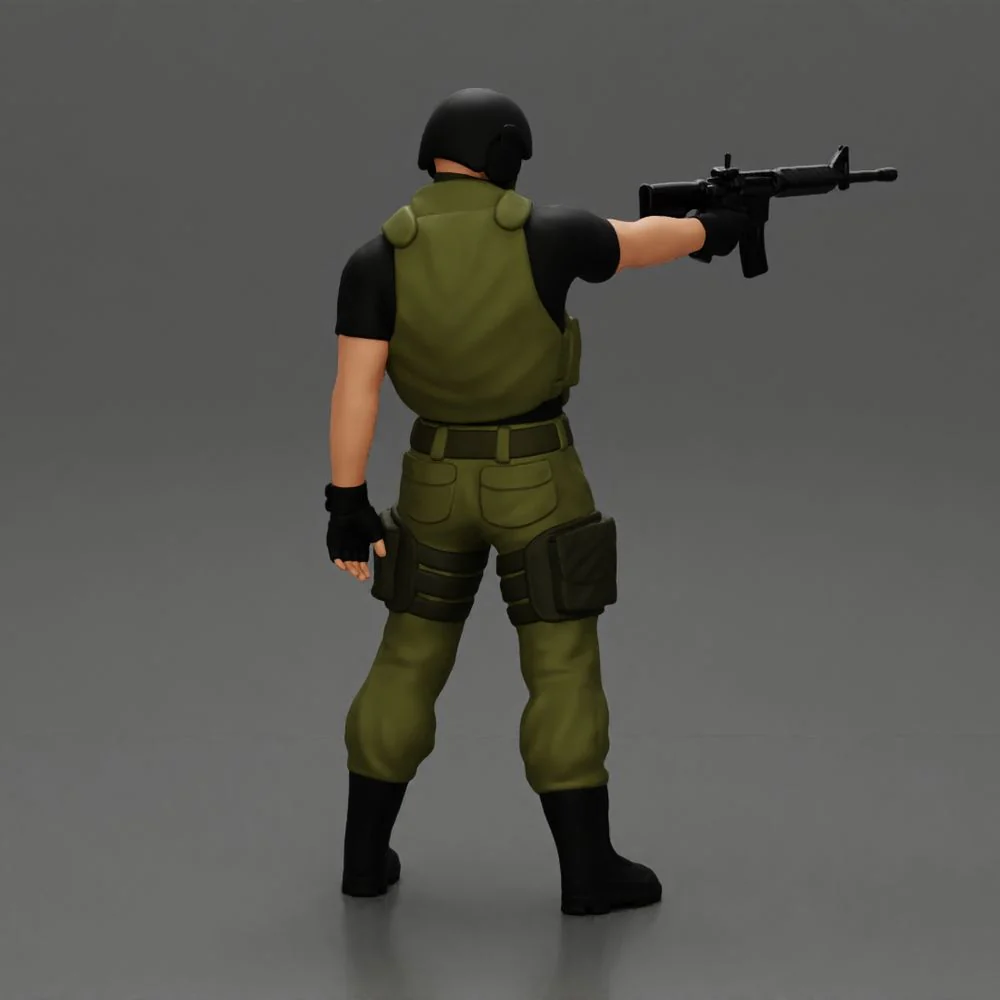 Military precision A man with tactical mastery, wearing a mask and holding a gun with one hand aimed at the enemy - Image 3
