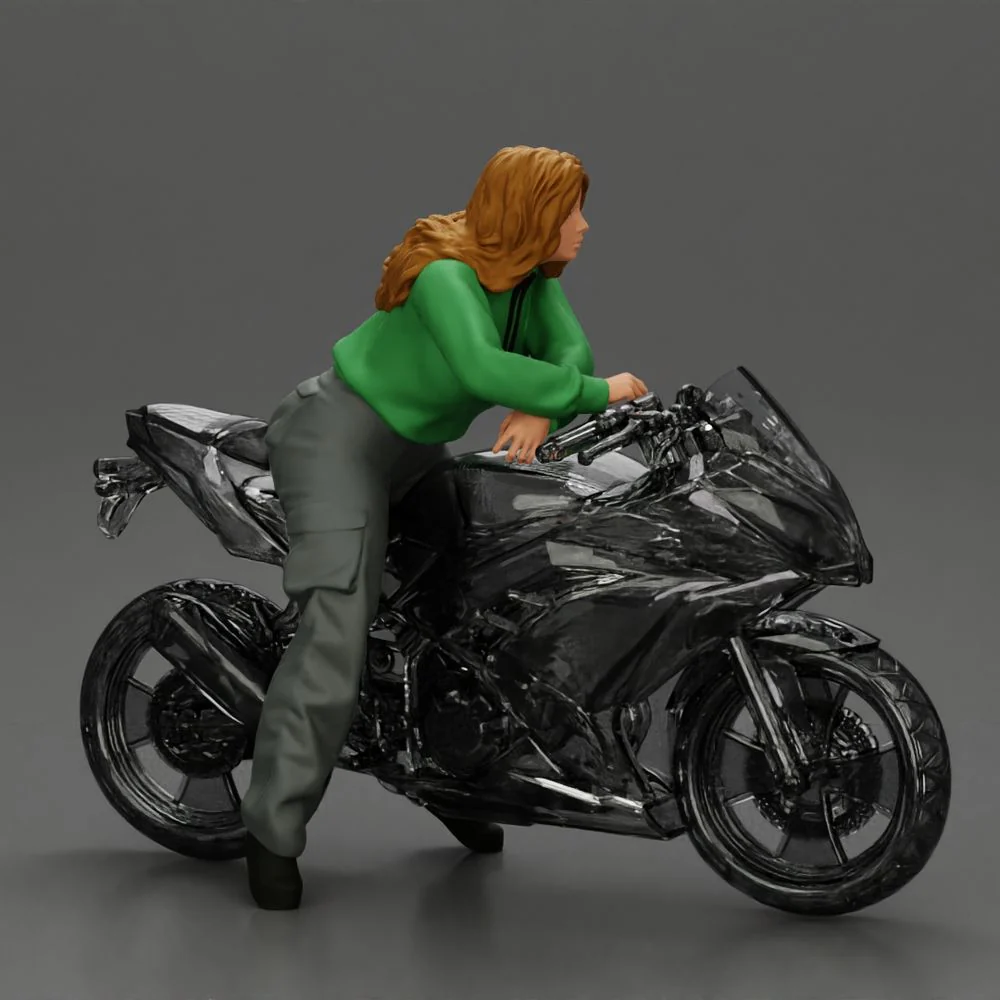 motorcyclist woman hoodie sitting on motorcycle - Image 6