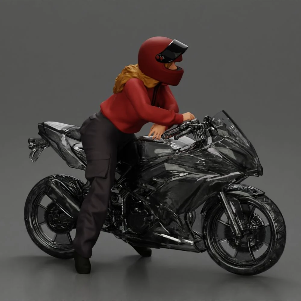 motorcyclist woman in helmet and hoodie sitting on motorcycle - Image 3