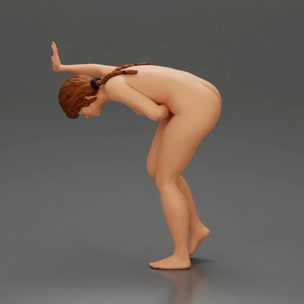 Naked girl holding her stomach and placing her hand on the wall due to stomach pain - Image 4