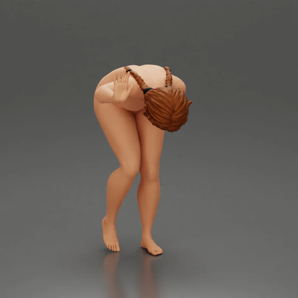 Naked girl holding her stomach and placing her hand on the wall due to stomach pain - Image 5