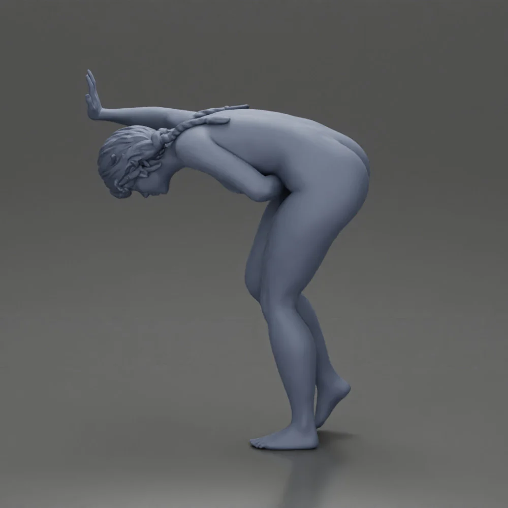 Naked girl holding her stomach and placing her hand on the wall due to stomach pain - Image 7
