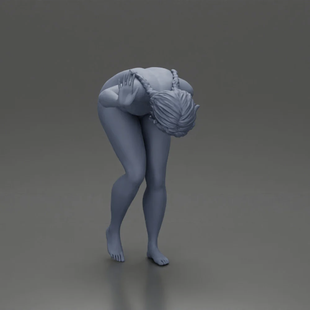 Naked girl holding her stomach and placing her hand on the wall due to stomach pain - Image 8