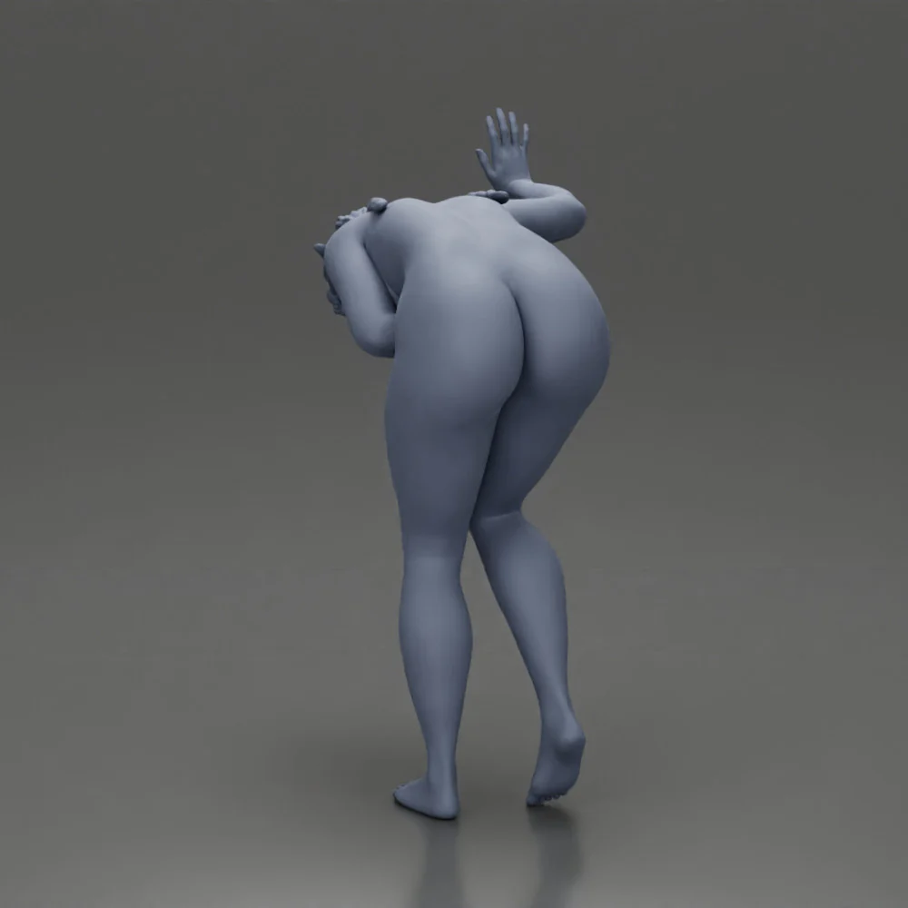 Naked girl holding her stomach and placing her hand on the wall due to stomach pain - Image 9