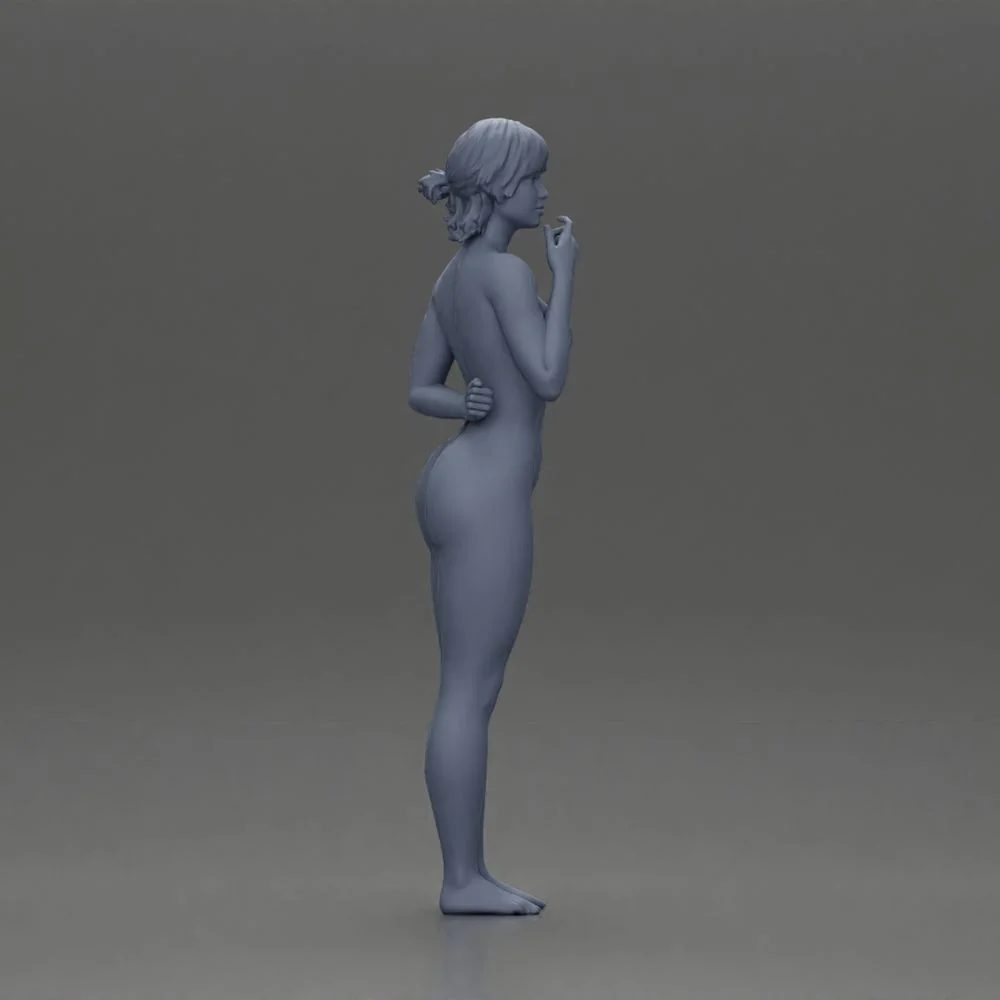 Naked woman standing hand resting on her back speaking into a radio - Image 10