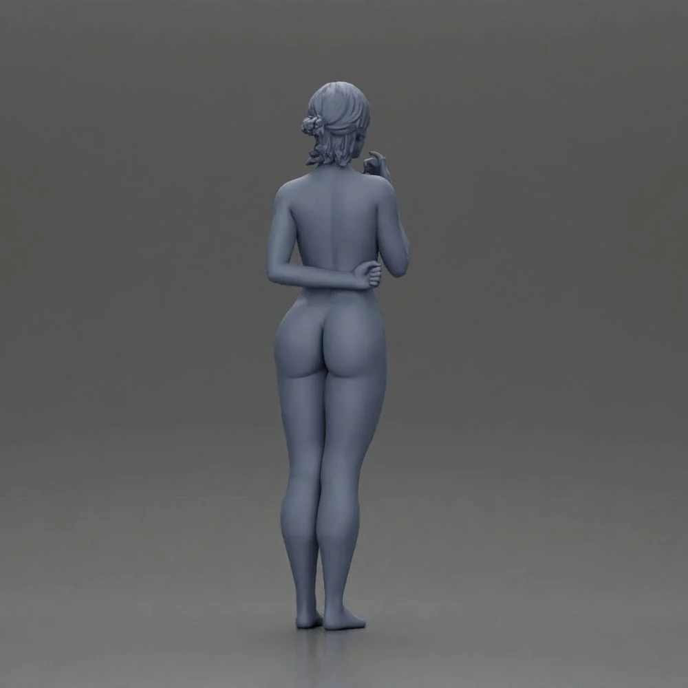 Naked woman standing hand resting on her back speaking into a radio - Image 8