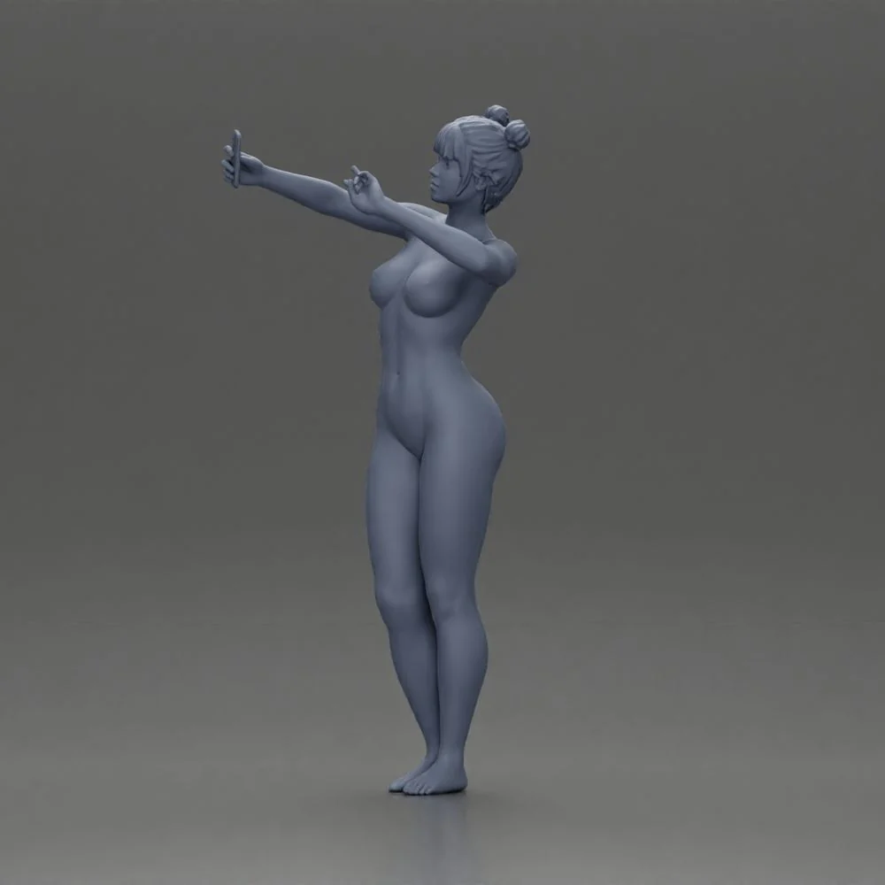 Naked woman taking a selfie with her phone on the beach - Image 7