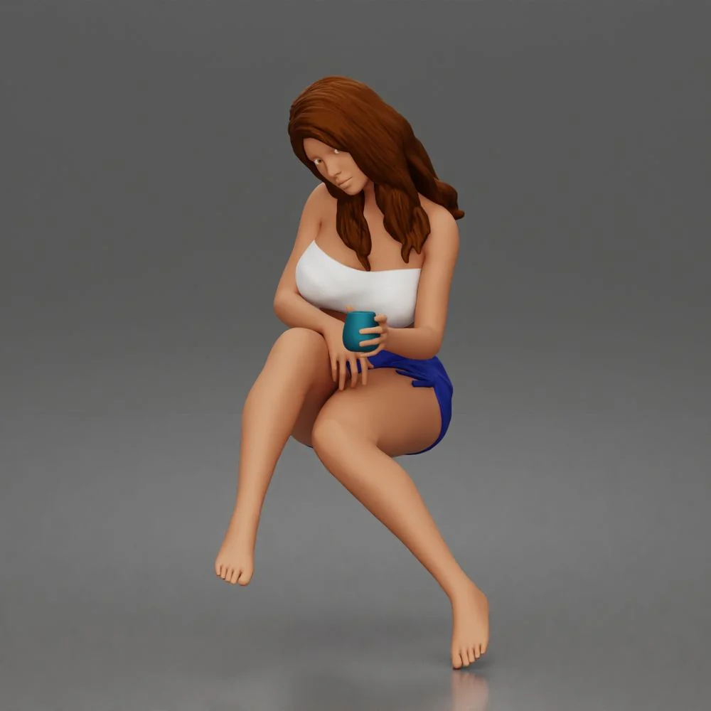 Relaxed woman sips morning coffee wearing summer top and shorts 1-24 - Image 6