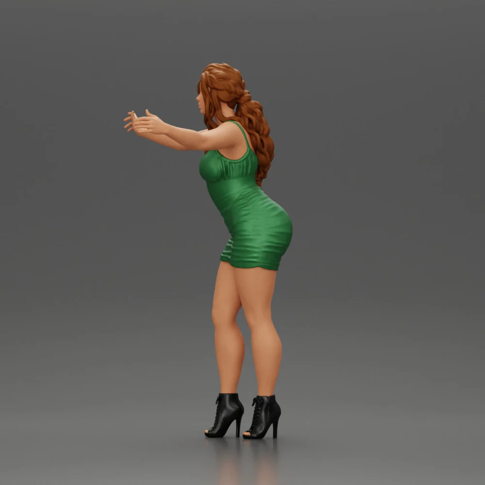 Sexy Girl in Dress and Heels Standing in Front of a Mirror - Image 6