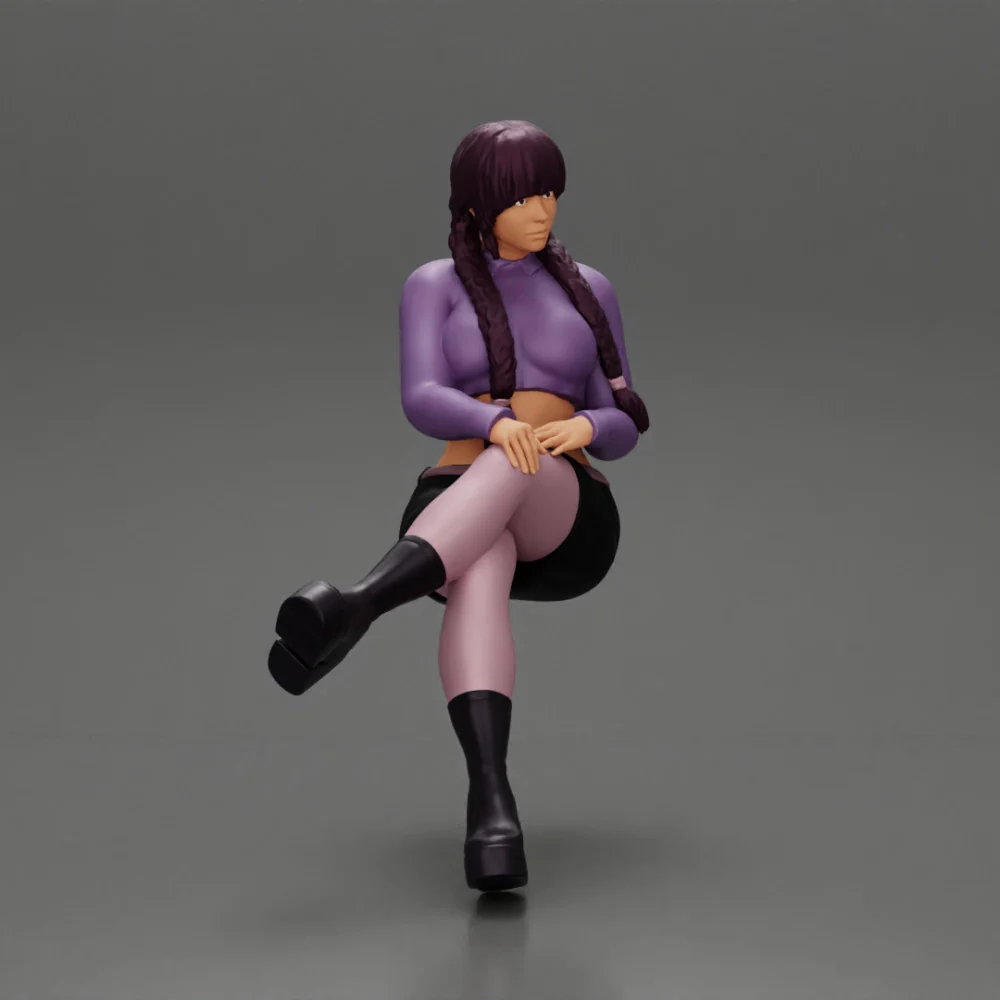 Sexy girl sitting with crossed legs  n boots and mini skirt  with long pigtails - Image 4