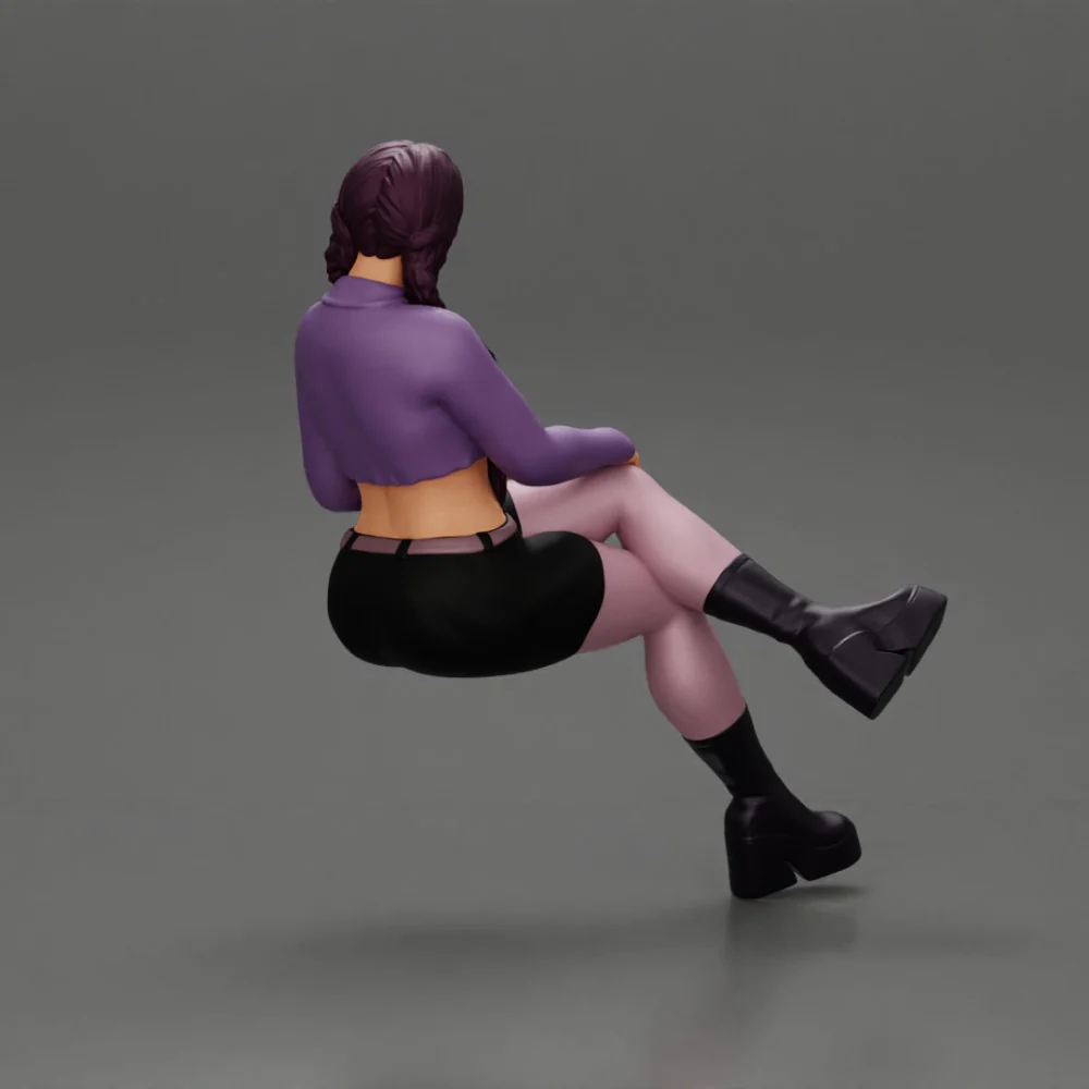 Sexy girl sitting with crossed legs  n boots and mini skirt  with long pigtails - Image 5