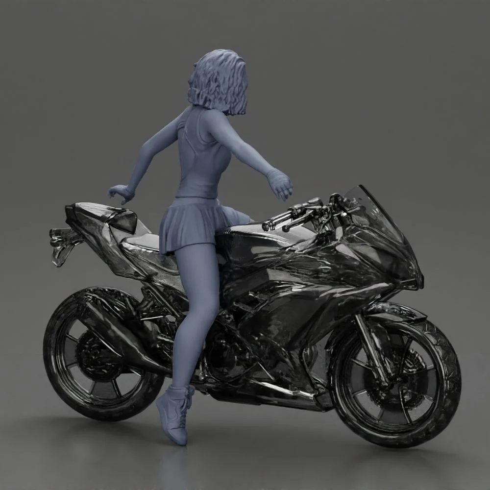 Sexy girl with short hair rides a motorbike in mini skirt - Image 10