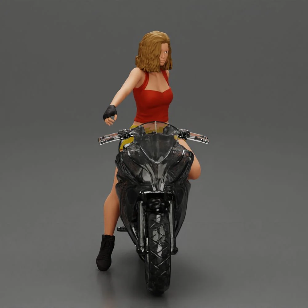 Sexy girl with short hair rides a motorbike in mini skirt - Image 3