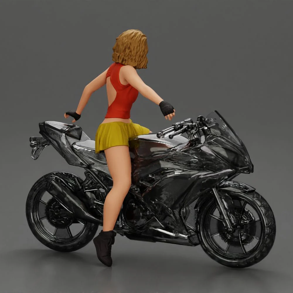 Sexy girl with short hair rides a motorbike in mini skirt - Image 4