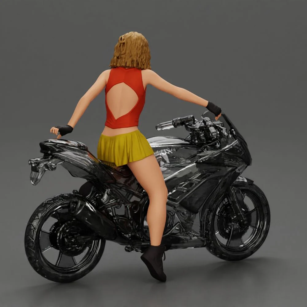 Sexy girl with short hair rides a motorbike in mini skirt - Image 5