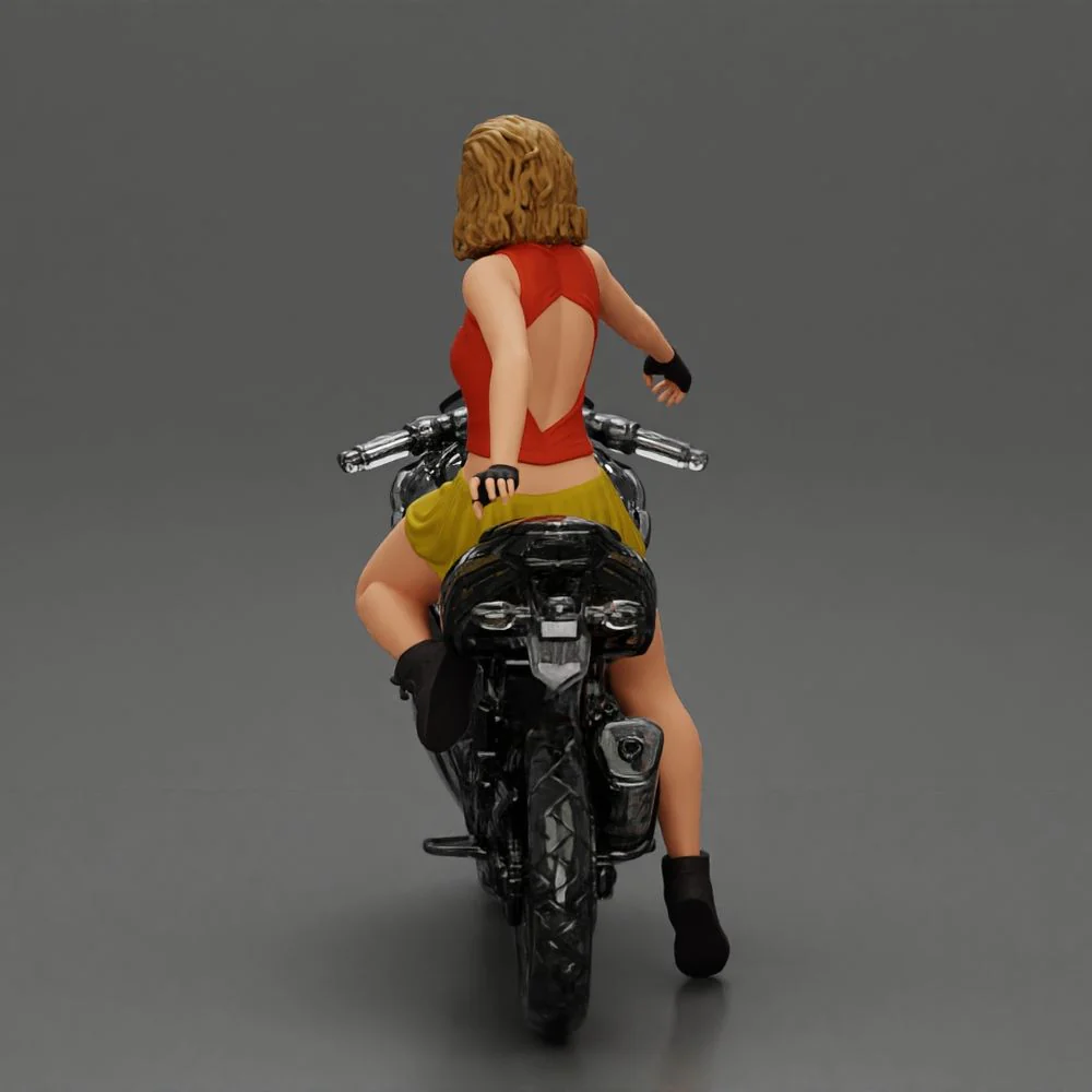 Sexy girl with short hair rides a motorbike in mini skirt - Image 6