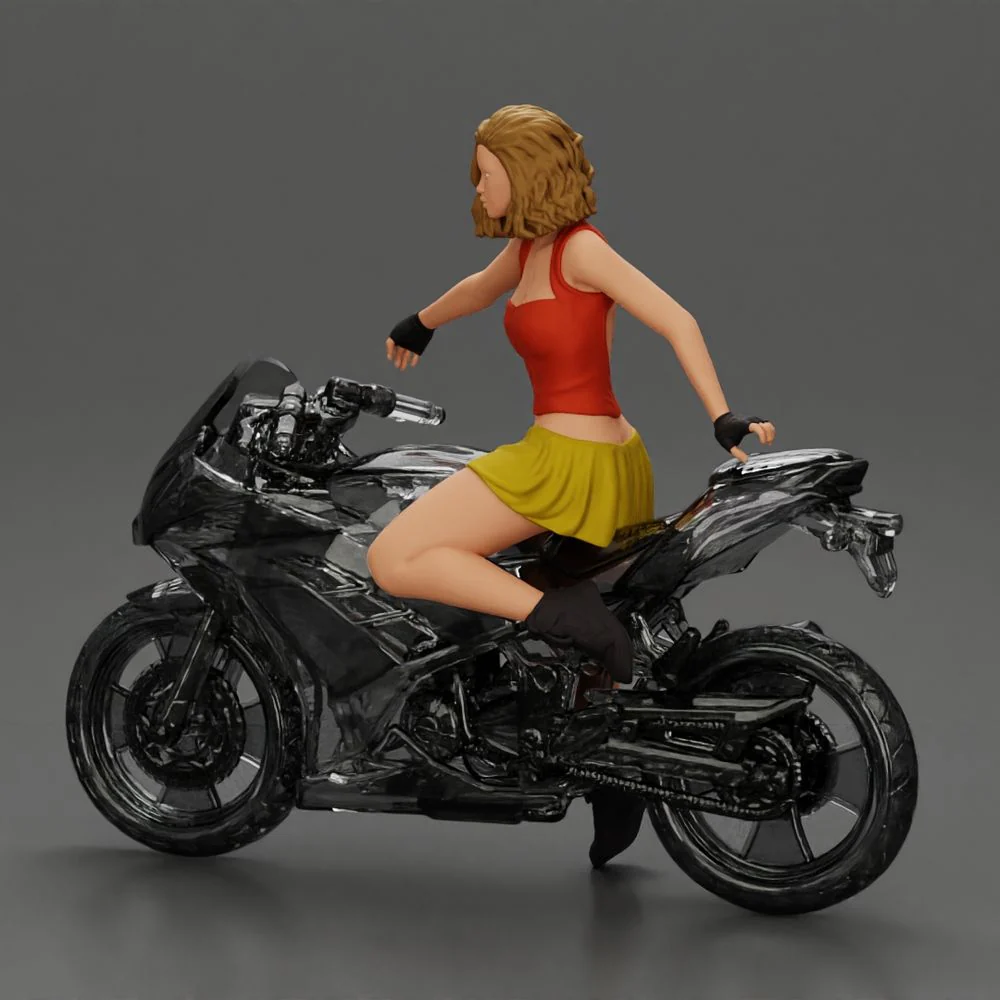 Sexy girl with short hair rides a motorbike in mini skirt - Image 7