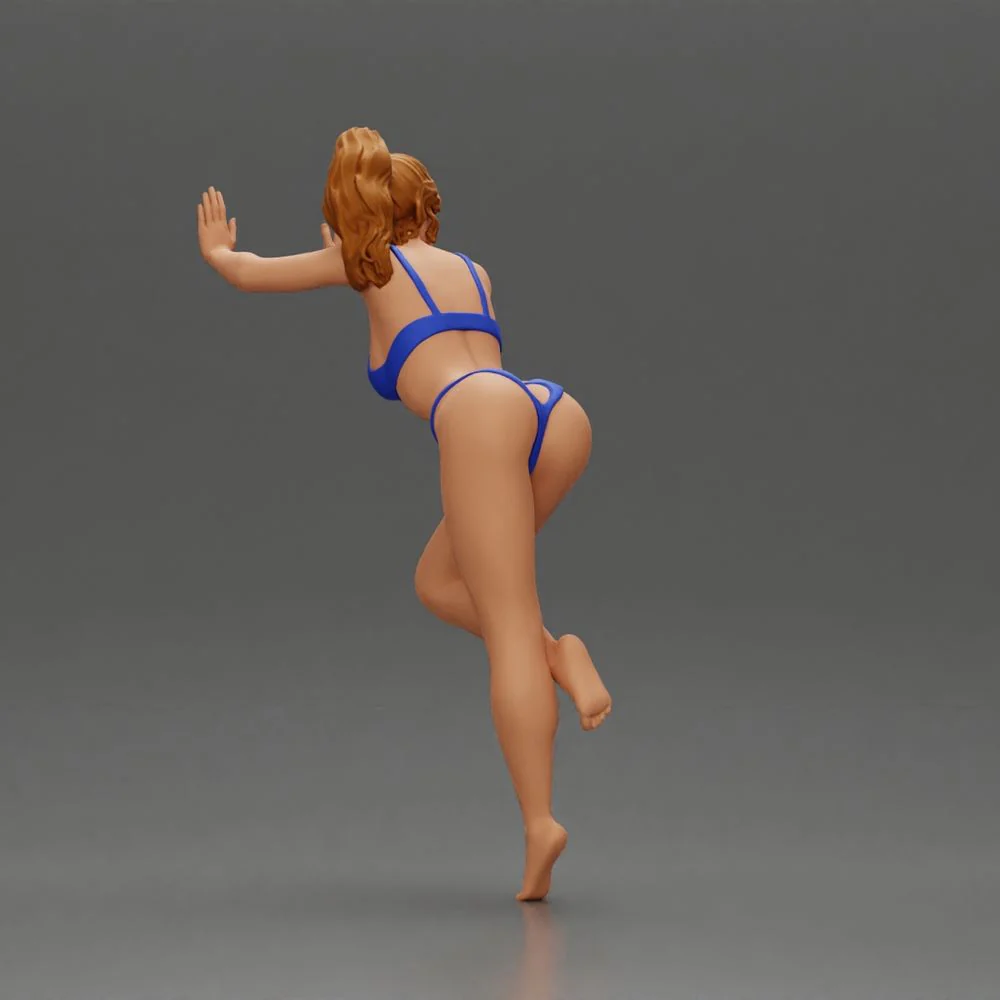 Woman in a bikini leaning on the car with her hands on the beach - Image 3