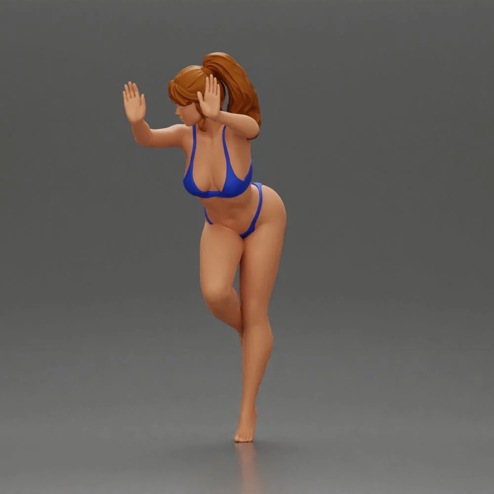Woman in a bikini leaning on the car with her hands on the beach - Image 4