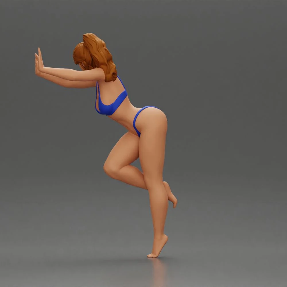 Woman in a bikini leaning on the car with her hands on the beach - Image 5