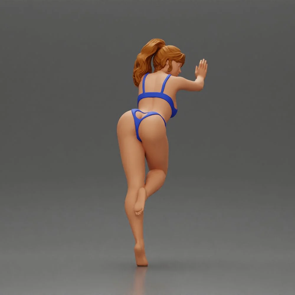 Woman in a bikini leaning on the car with her hands on the beach - Image 6