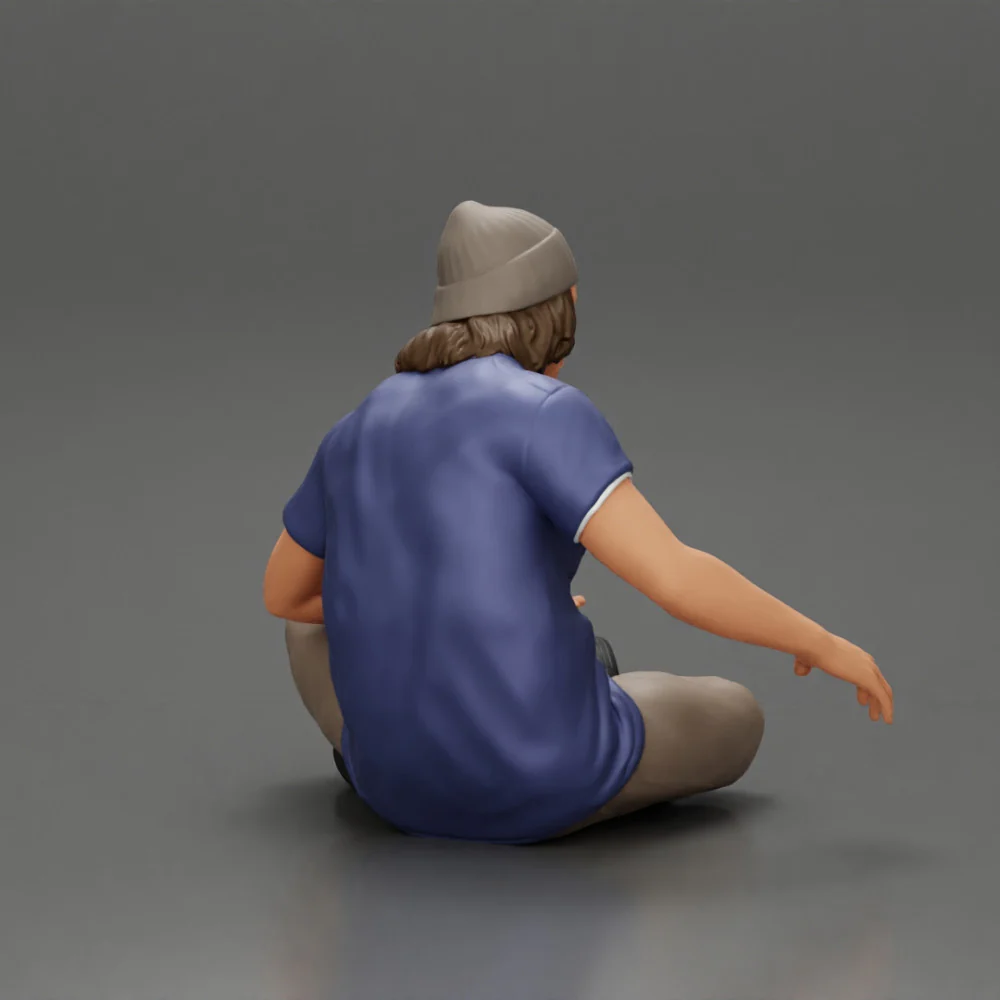 young man in a bonnet sitting crossing his legs and hugging a dog - Image 10