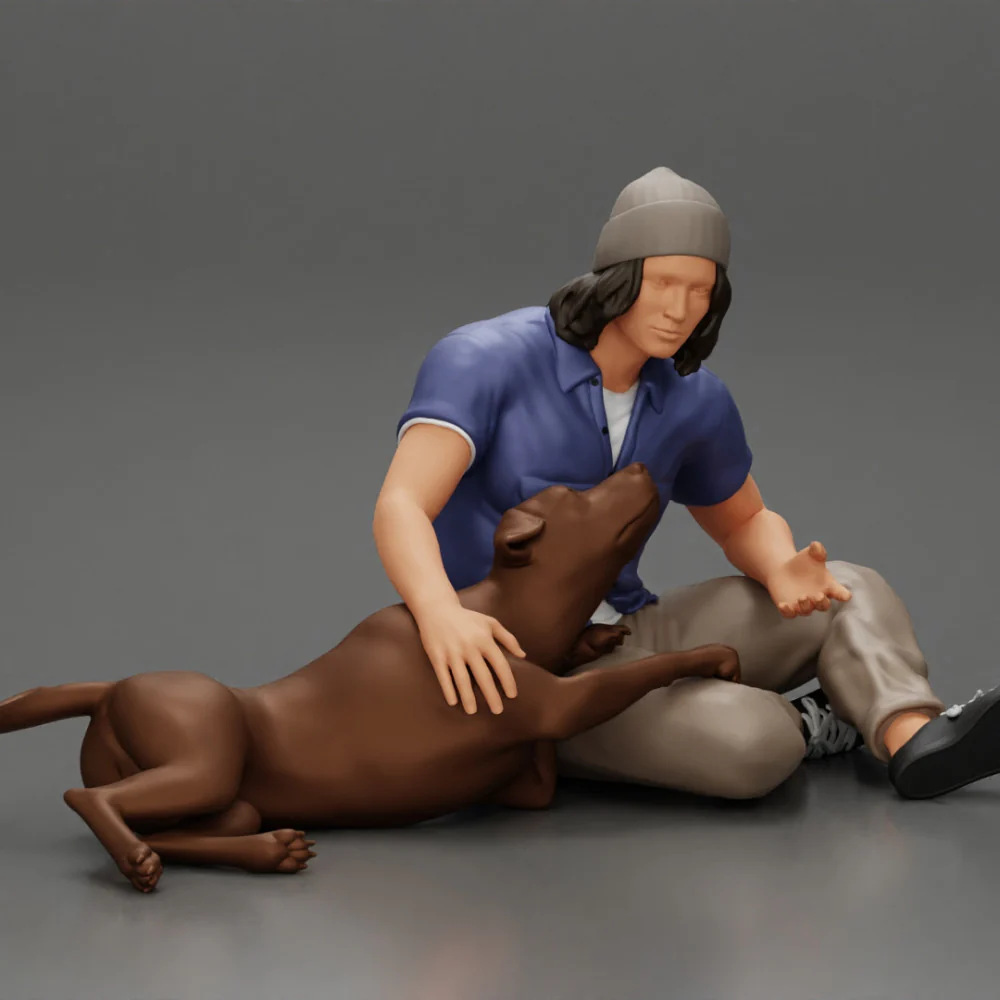 young man in a bonnet sitting crossing his legs and hugging a dog - Image 2