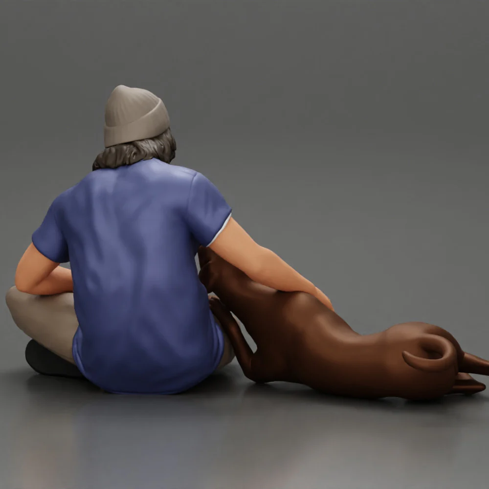 young man in a bonnet sitting crossing his legs and hugging a dog - Image 3