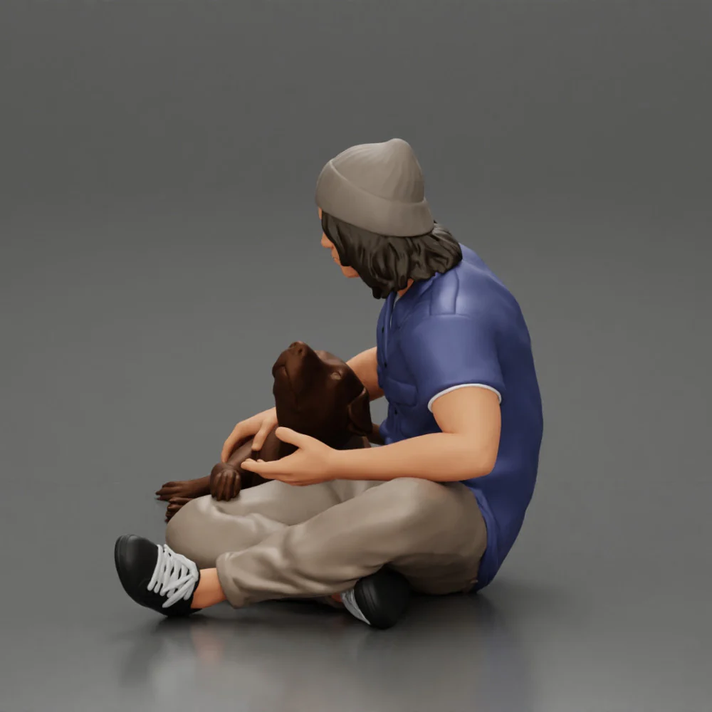 young man in a bonnet sitting crossing his legs and hugging a dog - Image 4