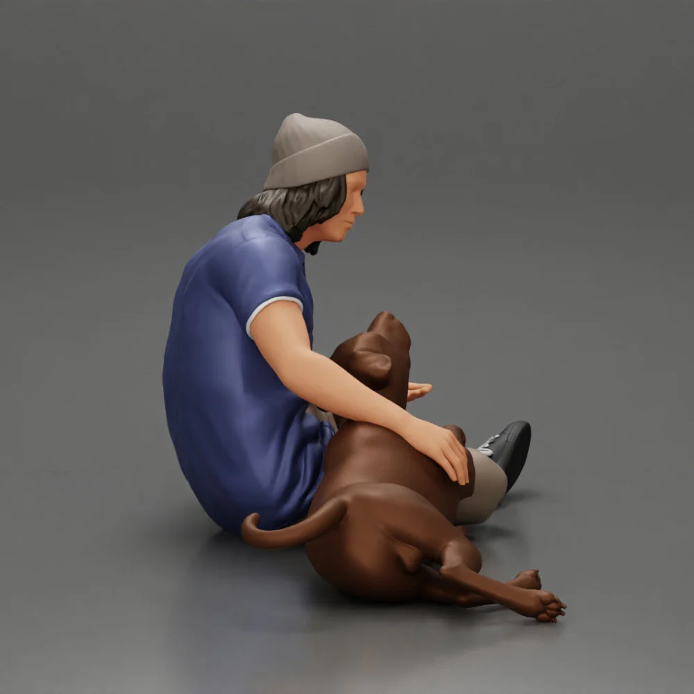 young man in a bonnet sitting crossing his legs and hugging a dog - Image 6