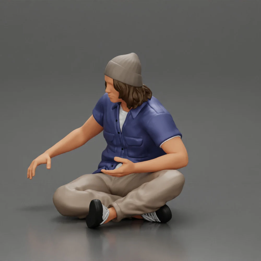 young man in a bonnet sitting crossing his legs and hugging a dog - Image 8