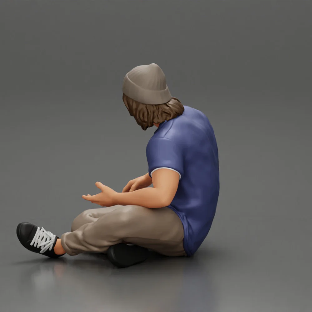 young man in a bonnet sitting crossing his legs and hugging a dog - Image 9