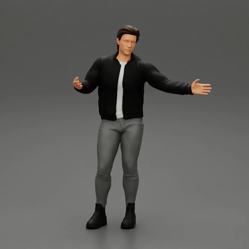 young man standing and explaining with hands