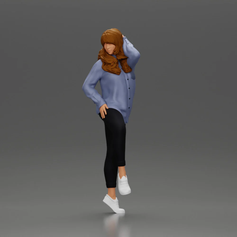 Young woman in shirt with long hair posing with one foot resting on the motorcycle - Image 3